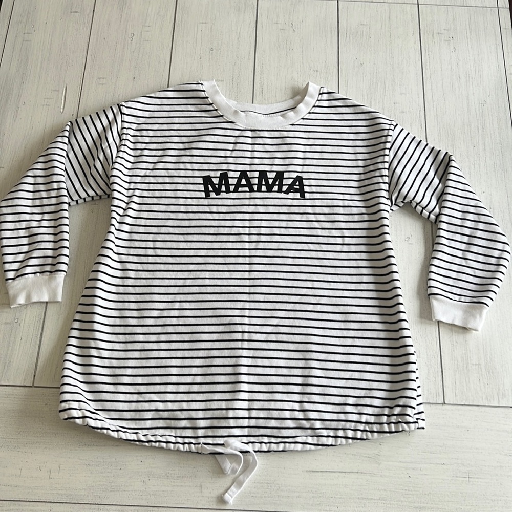 Isabel Maternity Striped Mama Oversized Tie Waist Sweatshirt Womens Size M